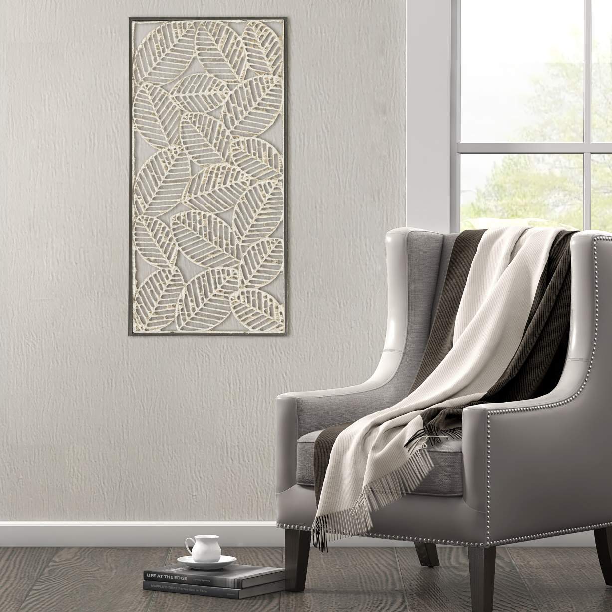 Paper Cloaked Leaves 32" Wide Framed Metal Wall Art