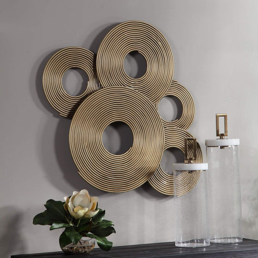 Ahmet 34 3/4"W Layered Rings Gold Metal Wall Art
