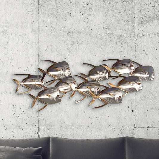Lookdown Fish School of 10 45" Wide Outdoor Metal Wall Art