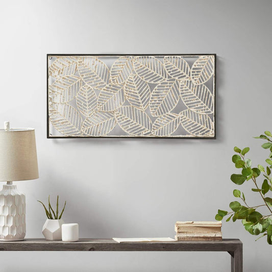 Paper Cloaked Leaves 32" Wide Framed Metal Wall Art